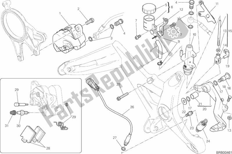 Alle onderdelen voor de Achter Remsysteem van de Ducati Monster 1200 USA 2016